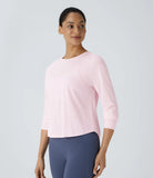 Round Neck Crossover Back High Low Curved Hem Hiking Sports Top - PURE-YOGA