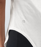 Sheer Round Neck Short Sleeve Split Asymmetric Hem Jacquard Yoga Sports Top - PURE-YOGA