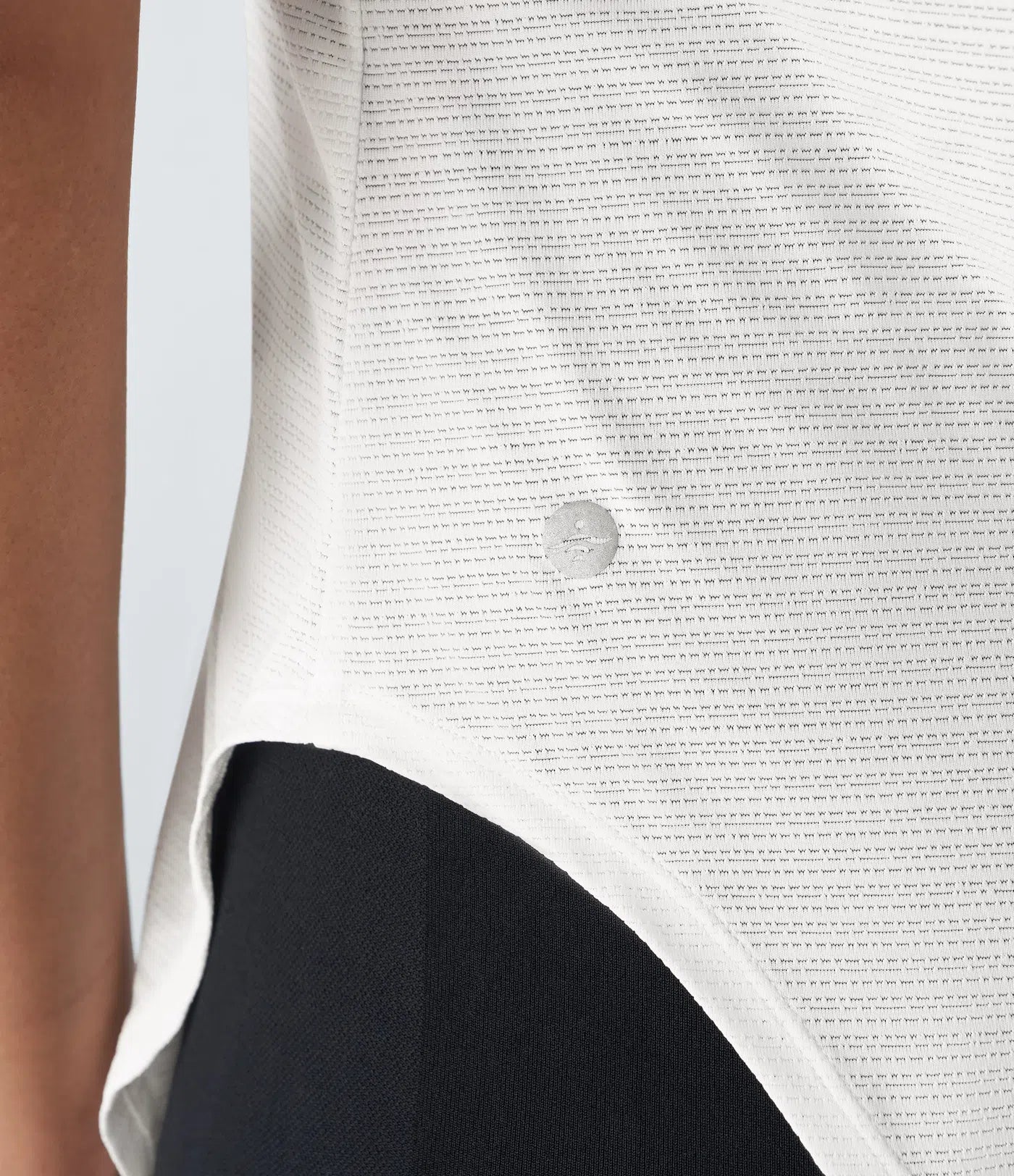Sheer Round Neck Short Sleeve Split Asymmetric Hem Jacquard Yoga Sports Top - PURE-YOGA