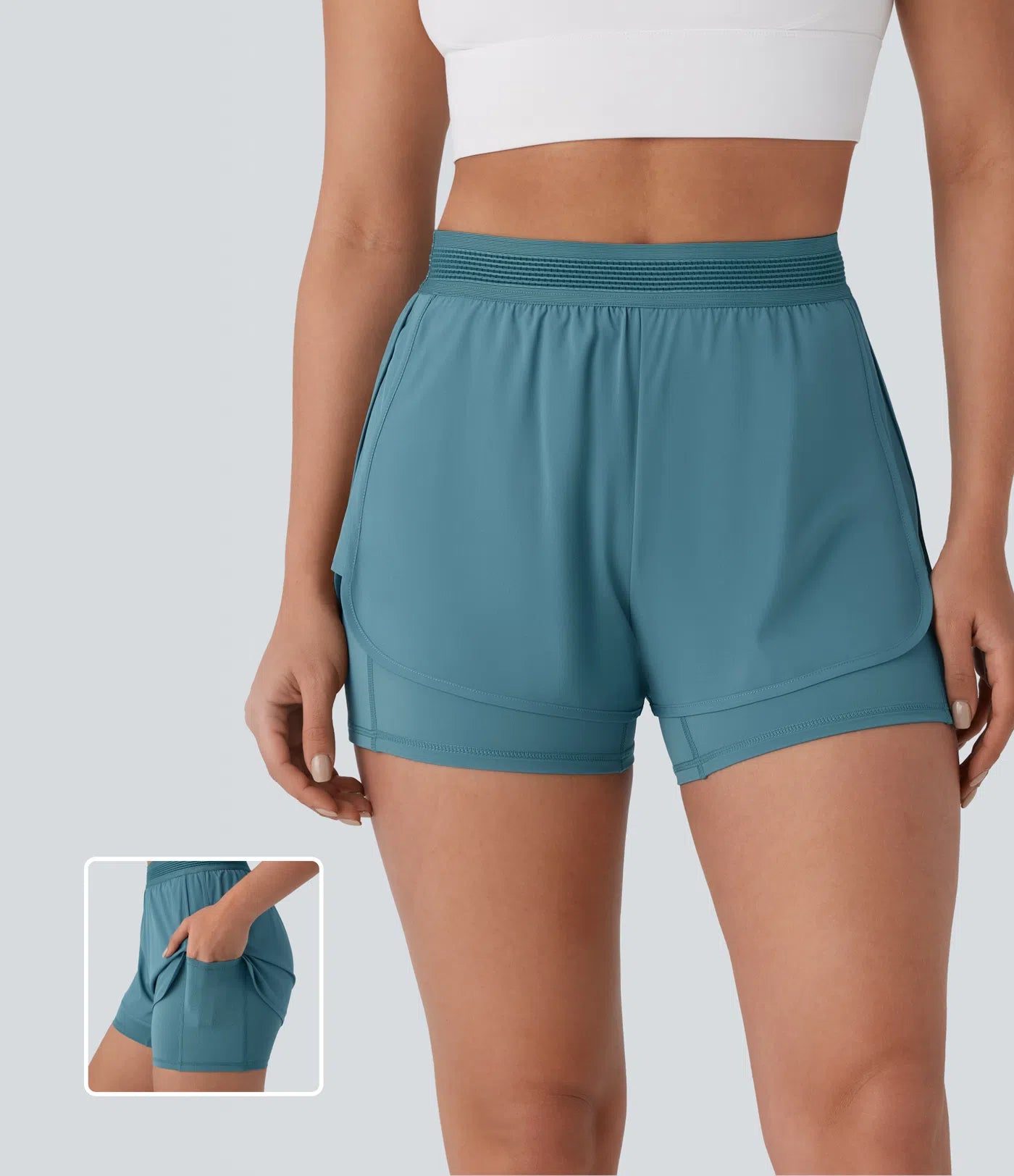 Breezeful™ Mid Rise 2-in-1 Side Pockets Quick Dry Running Shorts - PURE-YOGA