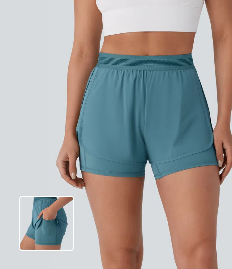 Breezeful™ Mid Rise 2-in-1 Side Pockets Quick Dry Running Shorts - PURE-YOGA