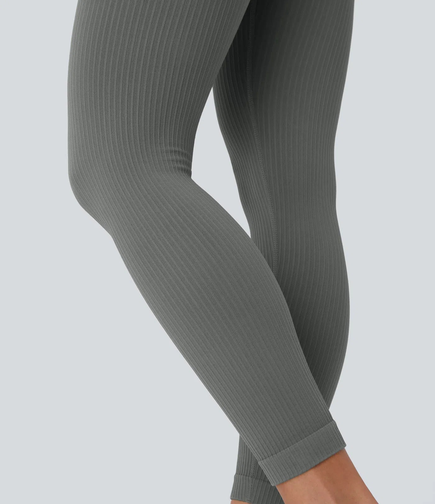 Skin Friendly Soft Seamless Flow Ribbed Leggings High Waisted Tummy Control Yoga 7/8 Leggings - PURE-YOGA