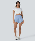 Softlyzero™ QuickDry High Waisted Reflective Dots Crossover Hem 2-in-1 Side Pockets Running Shorts - PURE-YOGA