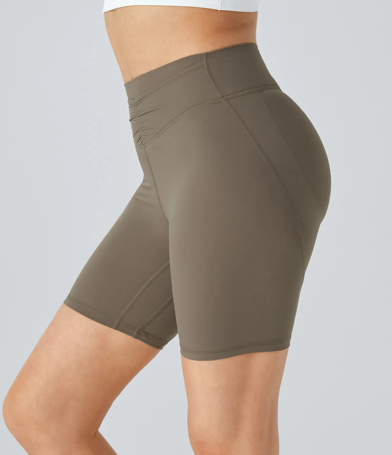 Pure-Yoga UltraSculpt™ High Waisted Front Pocket Ruched Butt Lifting Training Biker Shorts 7'' - PURE-YOGA