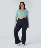 High Waisted Crossover Full Length Flare Plus Size Leggings - PURE-YOGA