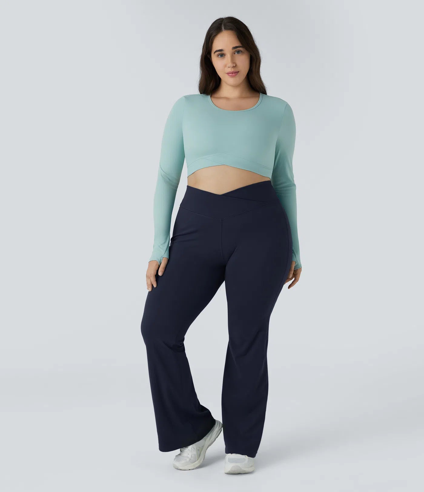 High Waisted Crossover Full Length Flare Plus Size Leggings - PURE-YOGA