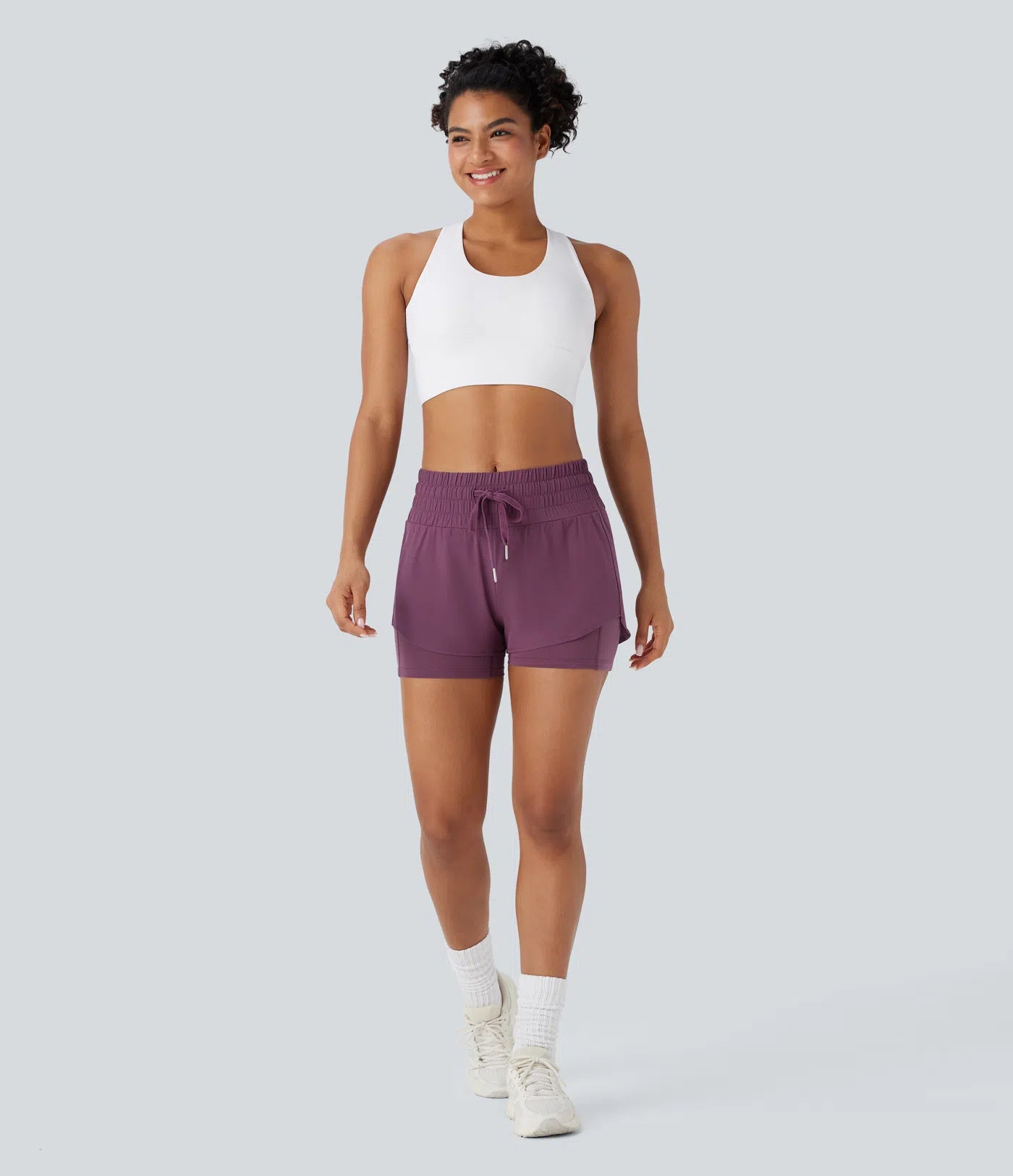 Breezeful™ Mid Rise Drawstring Multiple Pockets 2-in-1 Curved Hem Quick Dry Running Shorts - PURE-YOGA
