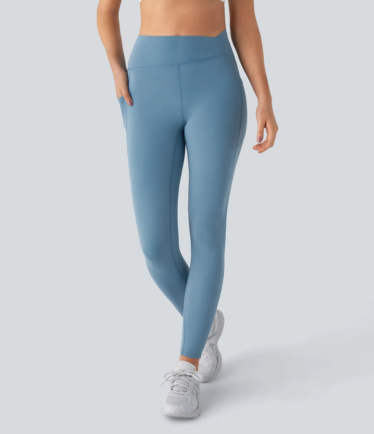 Softlyzero™ High Waisted Side Crossover Pocket Yoga 7/8 Leggings-UPF50+ - PURE-YOGA