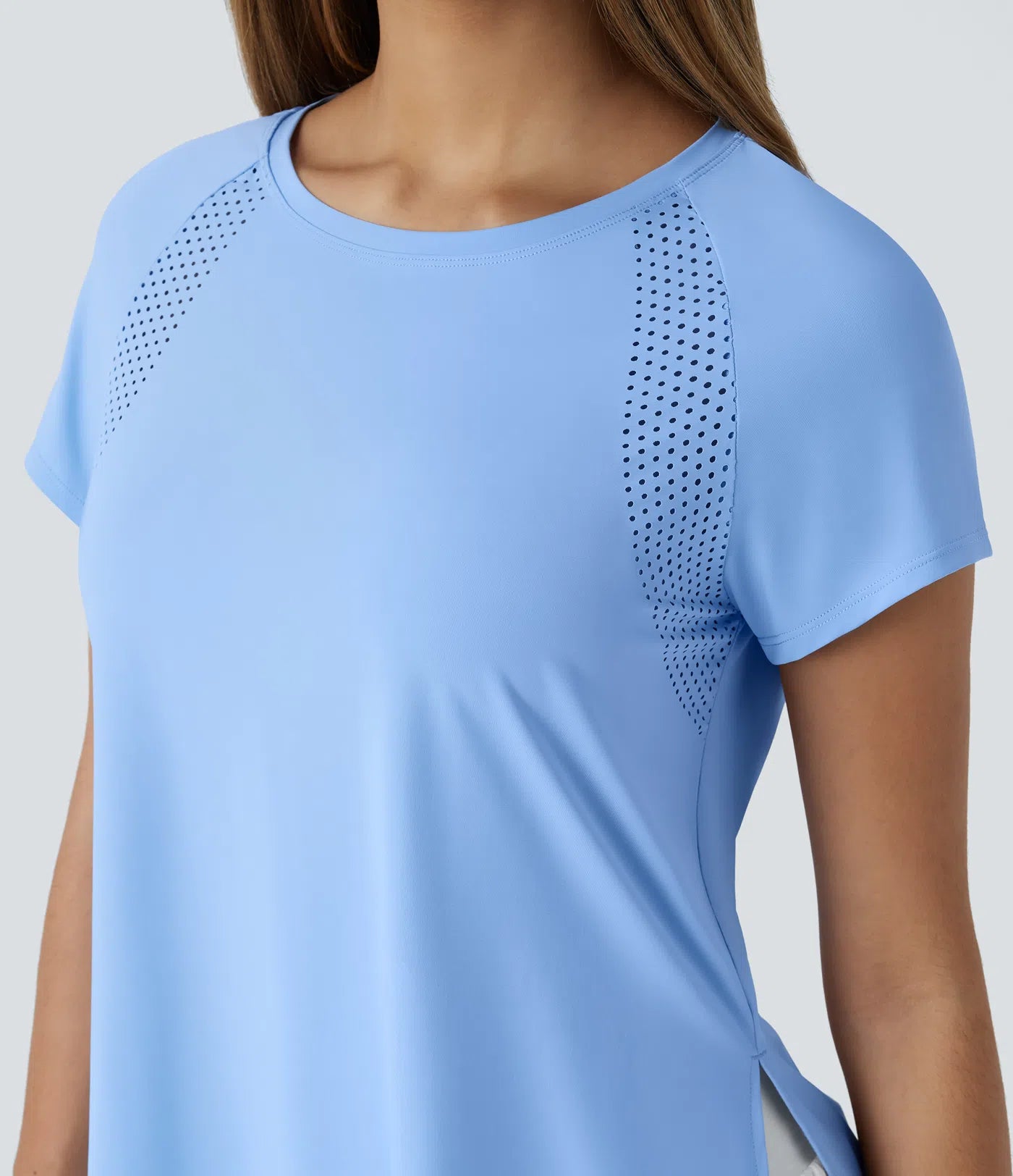 Boat Neck Short Sleeve Cut Out Split Cool Touch Workout Sports Top - PURE-YOGA