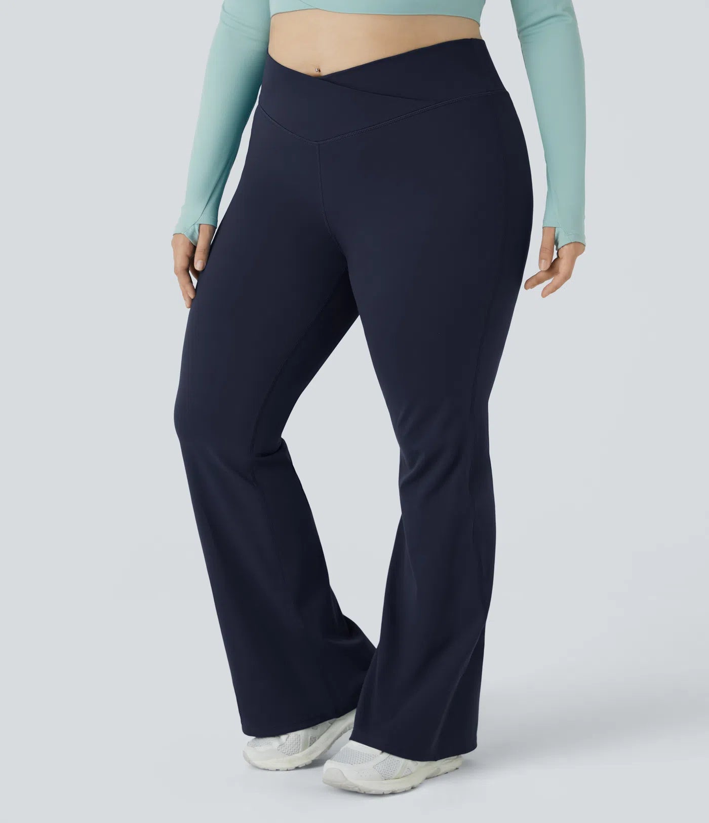 High Waisted Crossover Full Length Flare Plus Size Leggings - PURE-YOGA