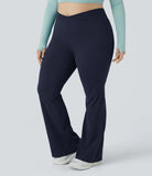 High Waisted Crossover Full Length Flare Plus Size Leggings - PURE-YOGA