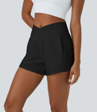 Patitoff™ Flow Pet Hair Resistant Crossover Side Pocket Shorts 4" - PURE-YOGA
