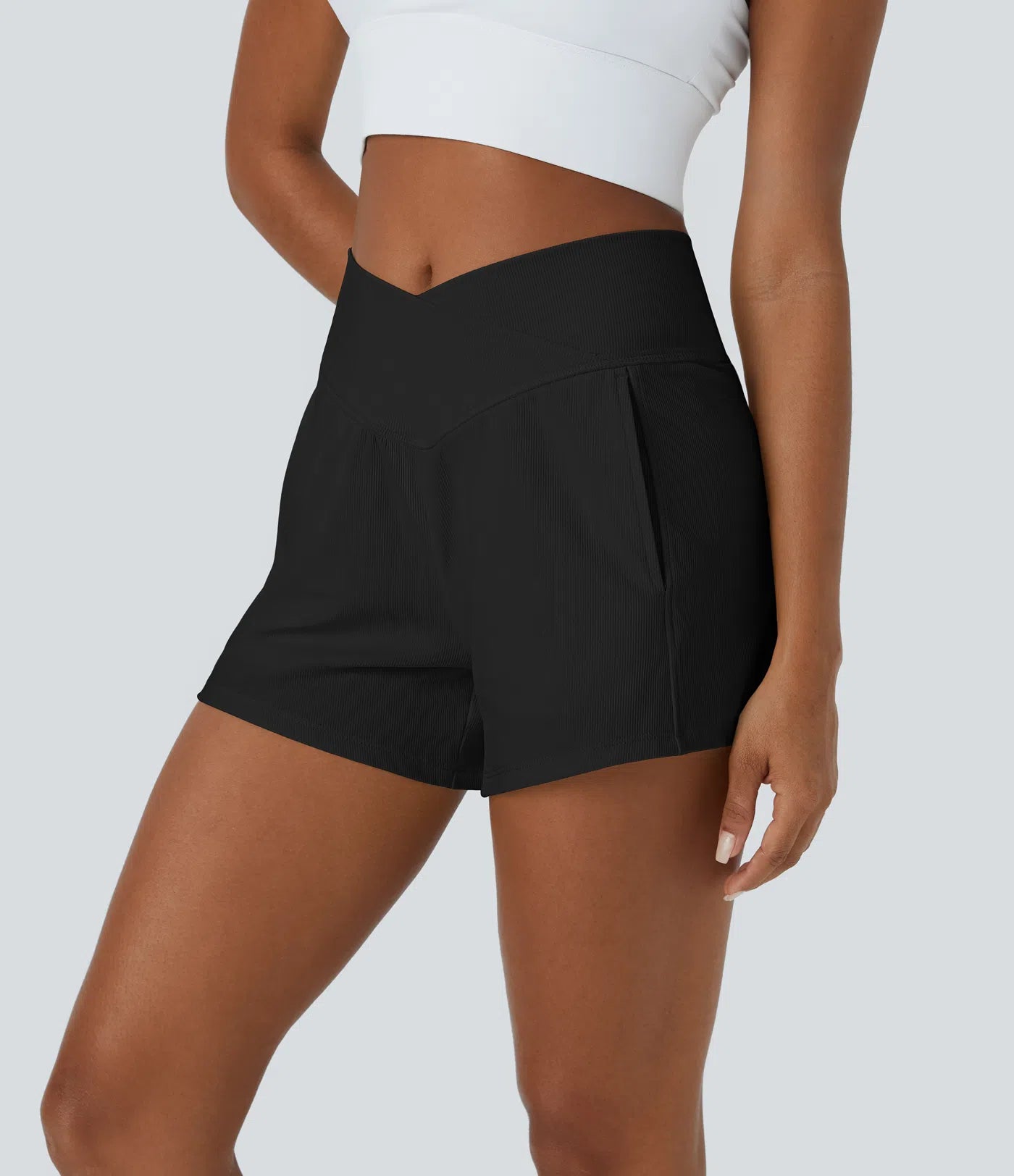 Patitoff™ Flow Pet Hair Resistant Crossover Side Pocket Shorts 4" - PURE-YOGA