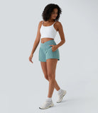Breezeful™ High Waisted Crossover Side Pocket 2-in-1 Quick Dry Yoga Shorts 4" - PURE-YOGA