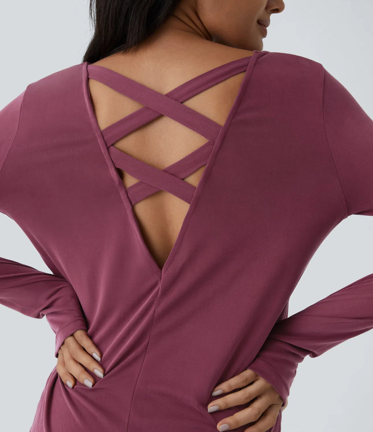 Backless Crisscross Cut Out Thumb Hole Yoga Sports Top - PURE-YOGA