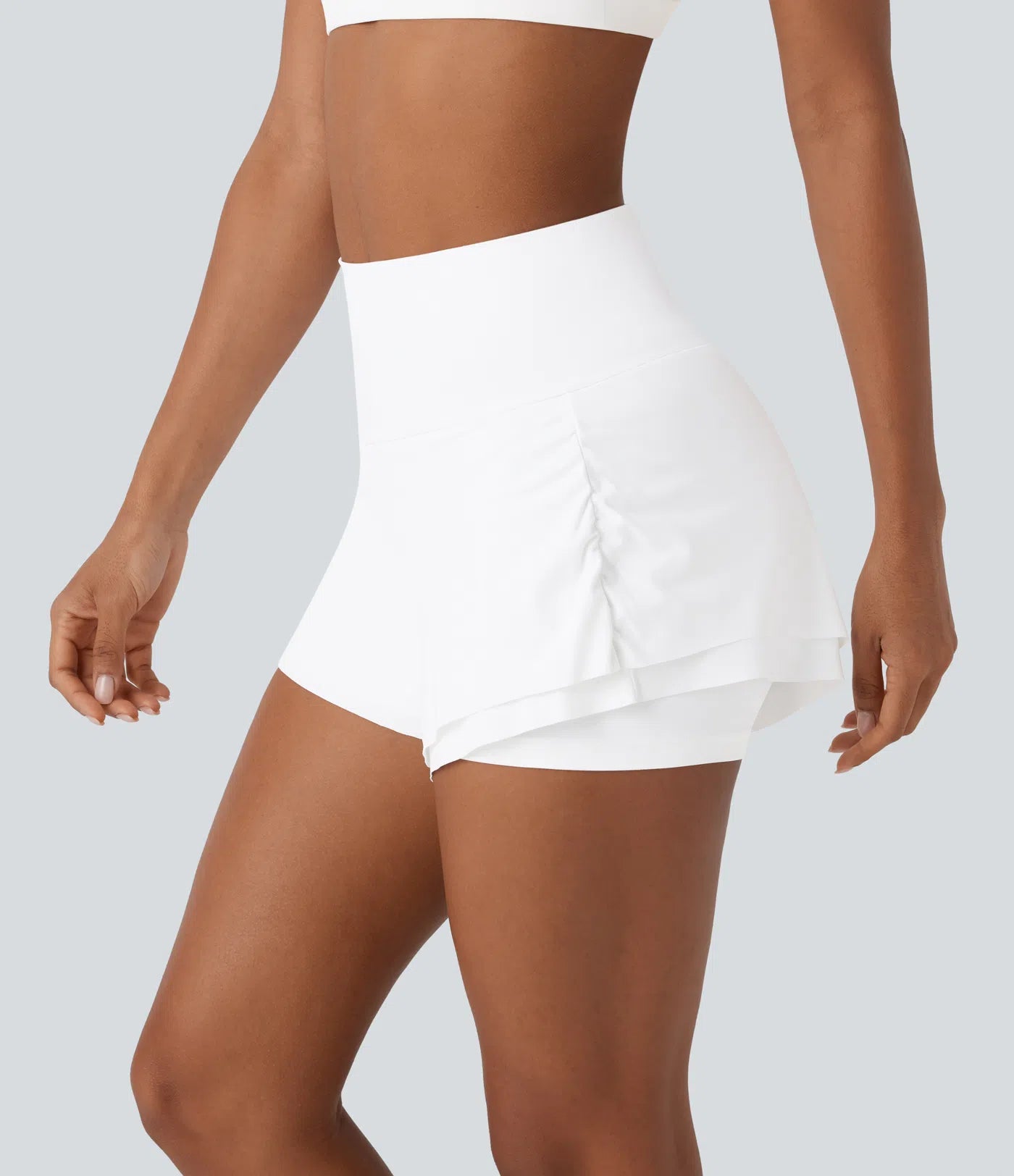 Softlyzero™ Airy High Waisted Ruched Multiple Pockets Curved Hem 2-in-1 Cool Touch Yoga Shorts - PURE-YOGA
