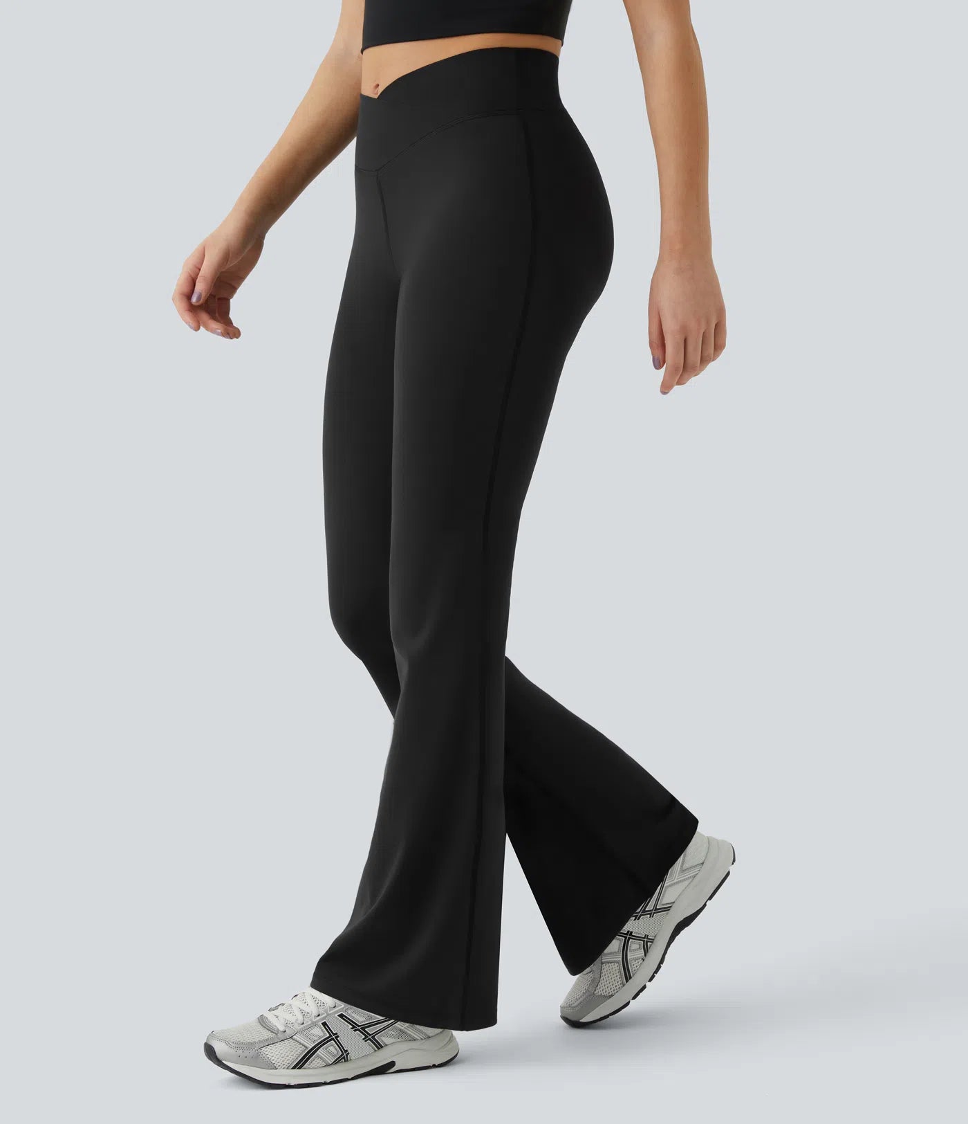 High Waisted Crossover Flare Yoga Leggings - PURE-YOGA