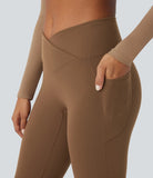 Softlyzero™ Ribbed High Waisted Tummy Control Crossover Side Pocket Plain Yoga 7/8 Leggings - PURE-YOGA