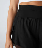 Breezeful™ High Waisted Pocket Contrast Mesh Curved Hem 2-in-1 Quick Dry Running Shorts - PURE-YOGA