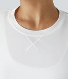 Round Neck Thumb Hole Curved Hem Hiking Sports Top - PURE-YOGA