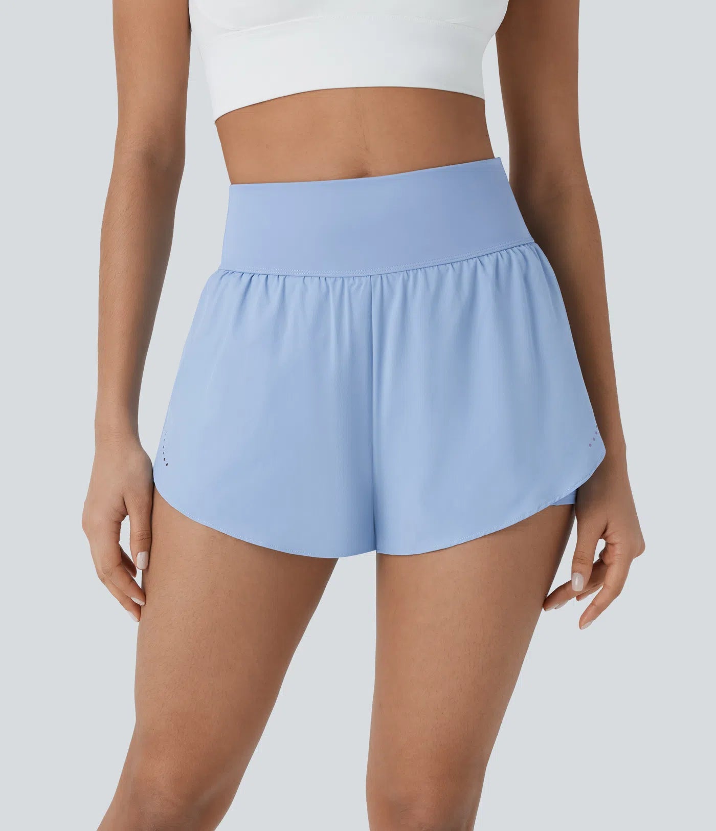 Softlyzero™ QuickDry High Waisted Reflective Dots Crossover Hem 2-in-1 Side Pockets Running Shorts - PURE-YOGA