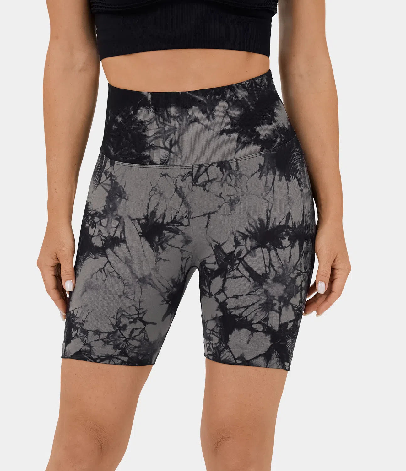 Seamless Flow High Waisted Ruched Tie Dye Yoga Biker Shorts - PURE-YOGA