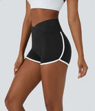 Softlyzero™ Airy High Waisted Crossover Color Block Butt Lifting Cool Touch Shorts 2.5''-UPF50+ - PURE-YOGA