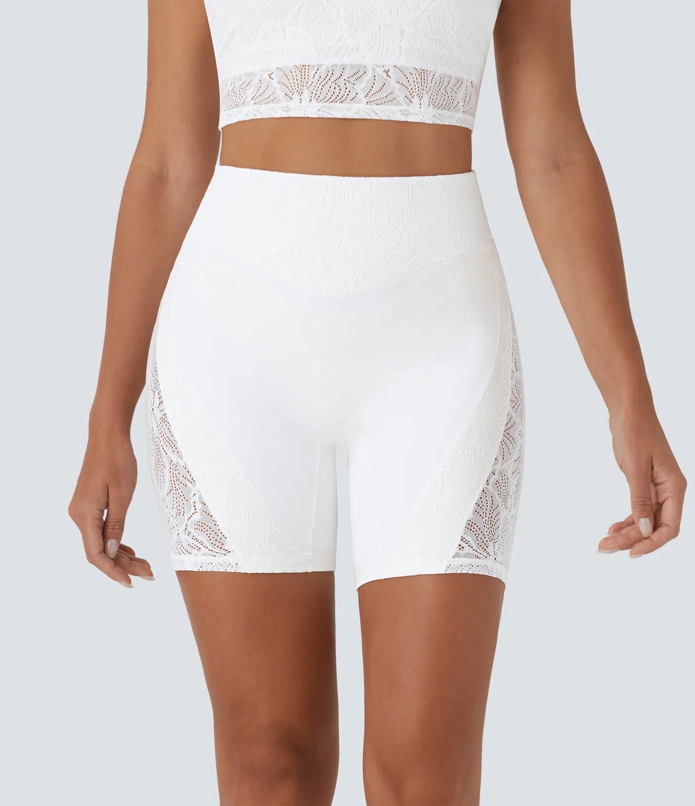 Softlyzero™ High Waisted Back Pocket Contrast Lace Yoga Biker Shorts 7''-UPF50+ - PURE-YOGA