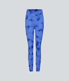 Seamless Flow High Waisted Crossover Ruched Tie Dye Yoga Leggings - PURE-YOGA