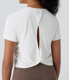 Cut Out Twisted Cropped Hiking Sports Top-UPF40+ - PURE-YOGA