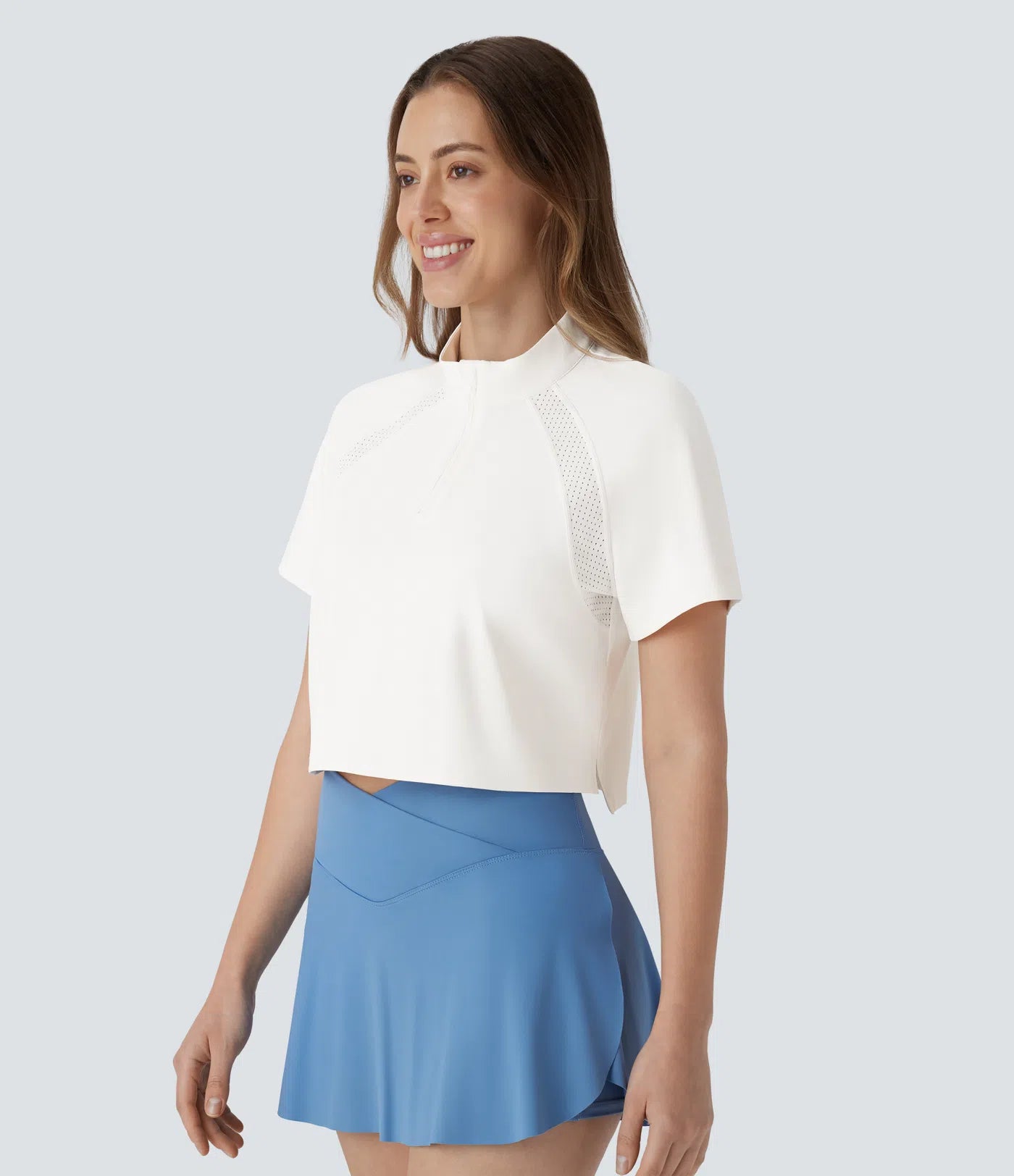 Softlyzero™ QuickDry Stand Collar Zipper Perforated Split High Low Tennis Sports Top - PURE-YOGA