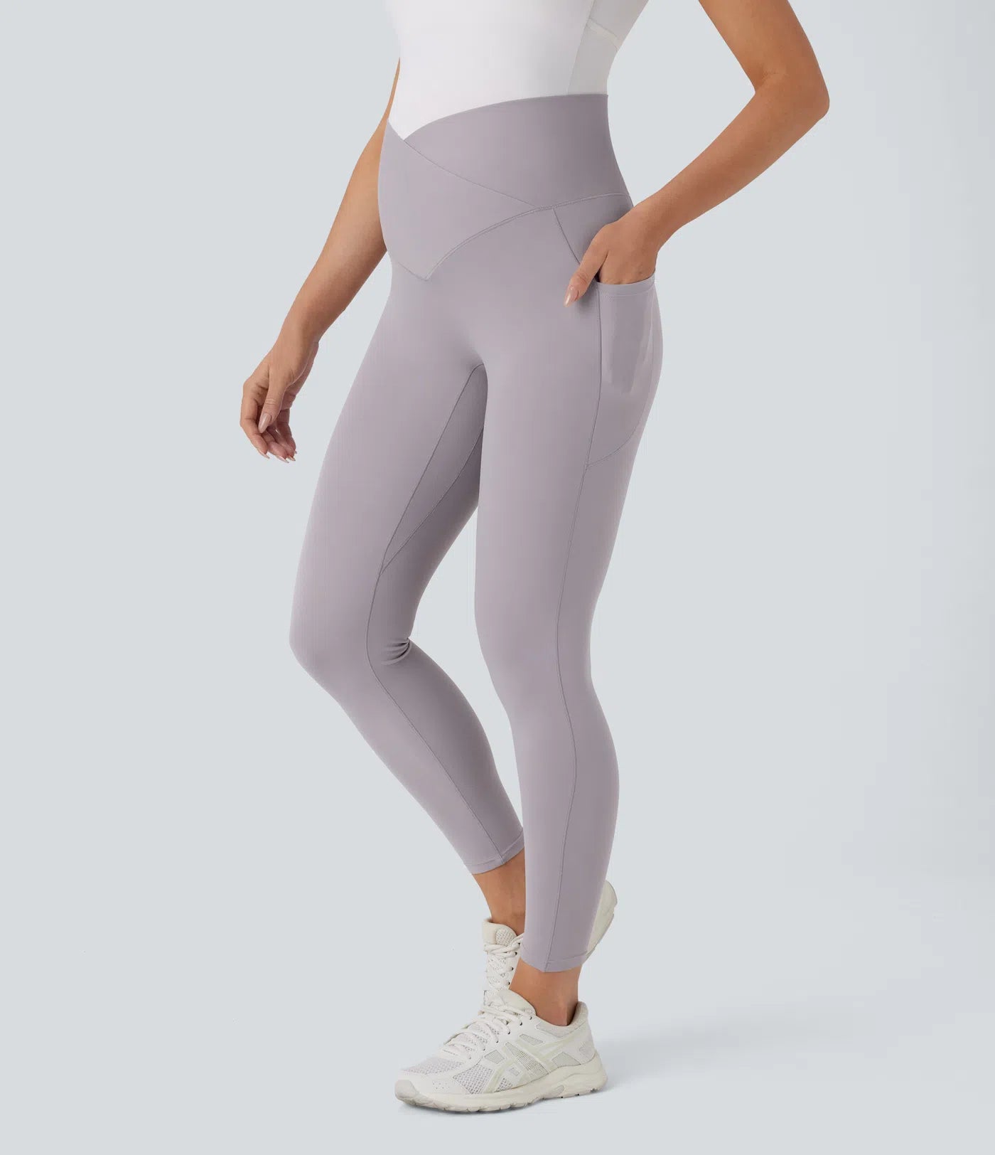Softlyzero™ Super High Waisted Crossover Side Pocket 7/8 Yoga Maternity Leggings-UPF50+ - PURE-YOGA