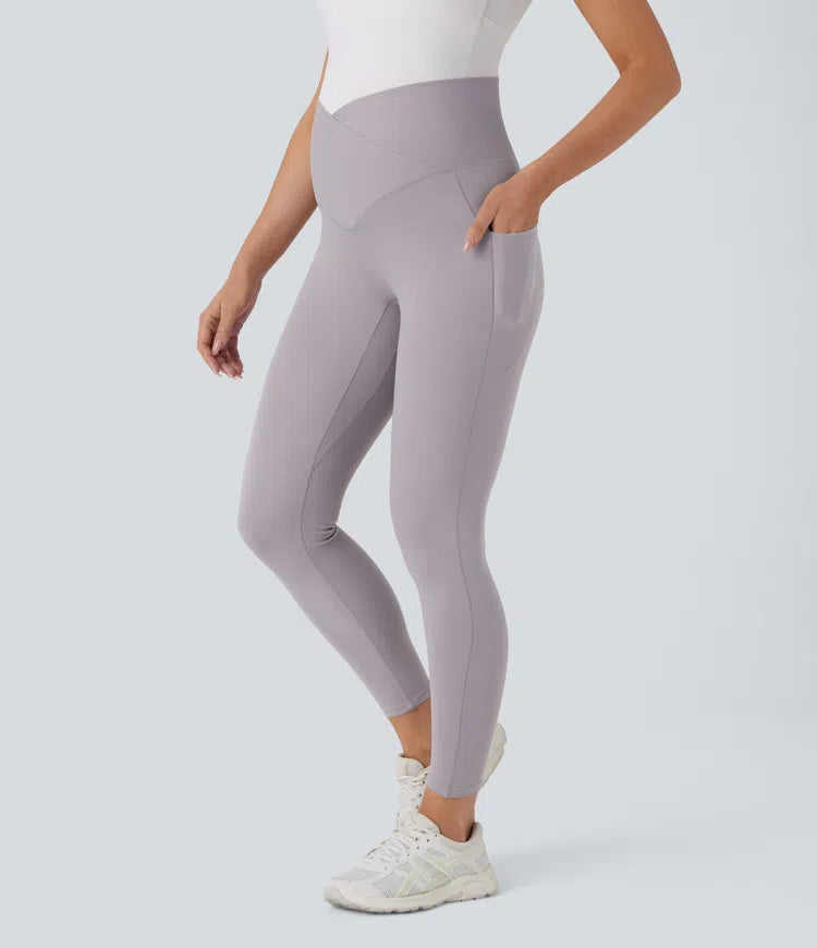 Softlyzero™ Super High Waisted Crossover Side Pocket 7/8 Yoga Maternity Leggings-UPF50+ - PURE-YOGA