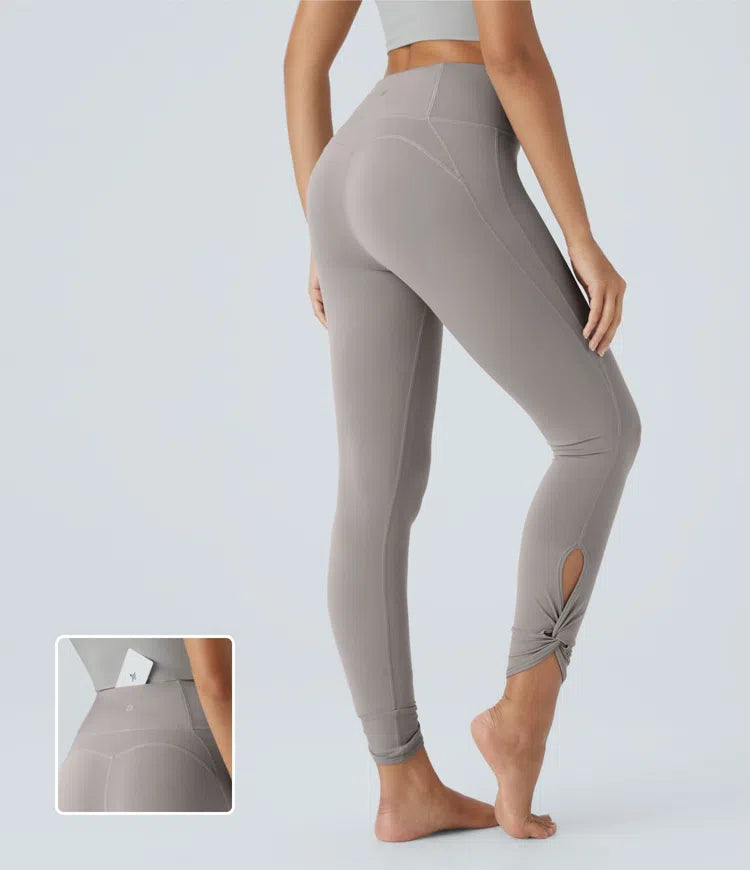 Softlyzero™ High Waisted Back Pocket Cut Out Twisted Yoga Leggings-UPF50+ - PURE-YOGA