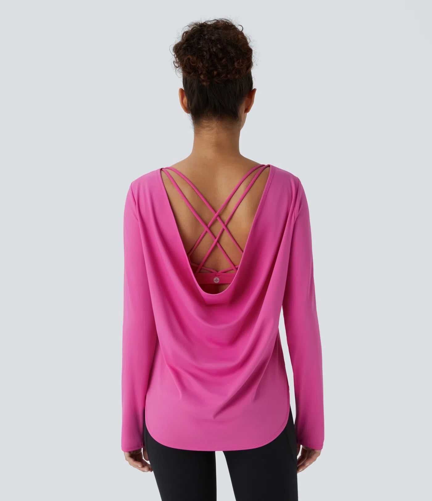 Softlyzero™ Airy Square Neck Long Sleeve Backless Crisscross Curved Hem Cool Touch Yoga Sports Top-UPF50+ - PURE-YOGA
