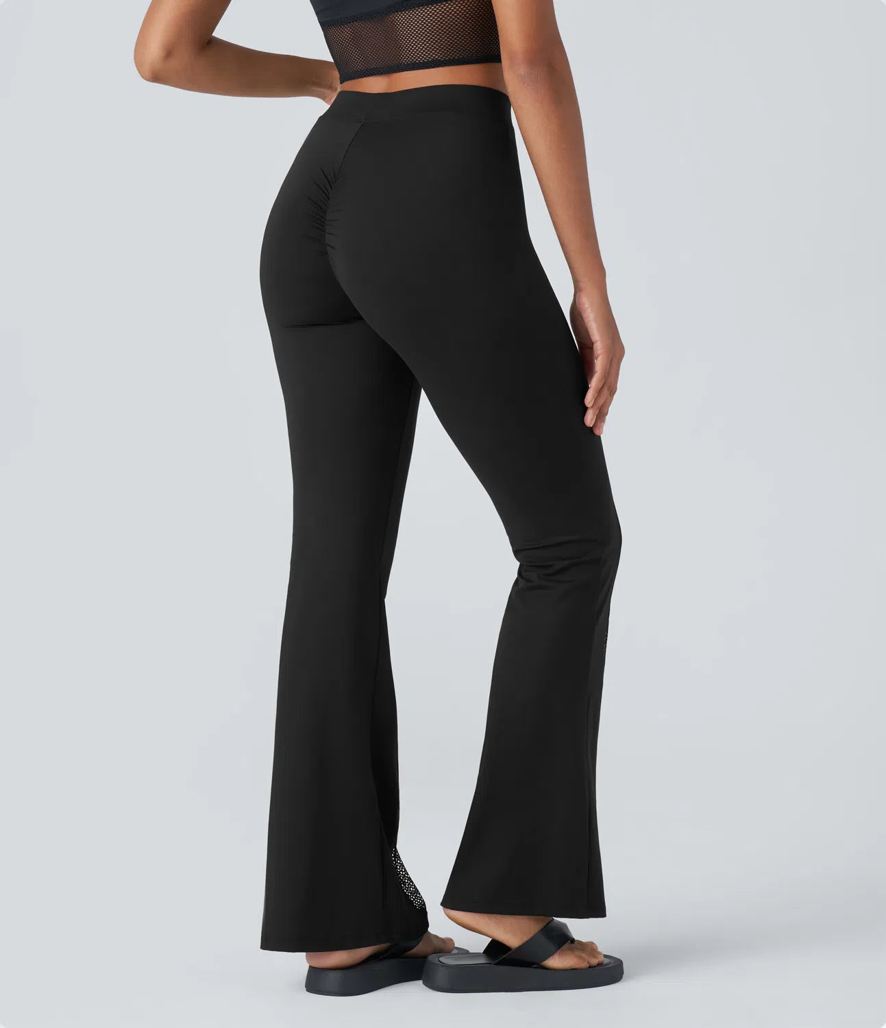Softlyzero™ Plush High Waisted Contrast Mesh Casual Flare Leggings-UPF50+ - PURE-YOGA