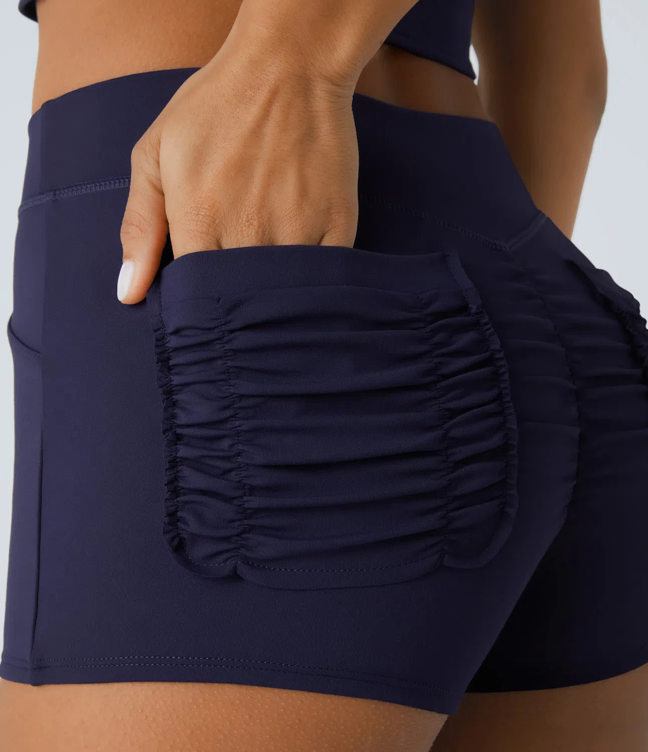 SpeedWave™ Mid Rise Back Side Pocket Ruched Quick Dry Workout Shorts - PURE-YOGA