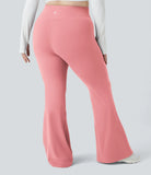 Crossover High Waisted Back Pocket Plus Size Super Flare Leggings - PURE-YOGA