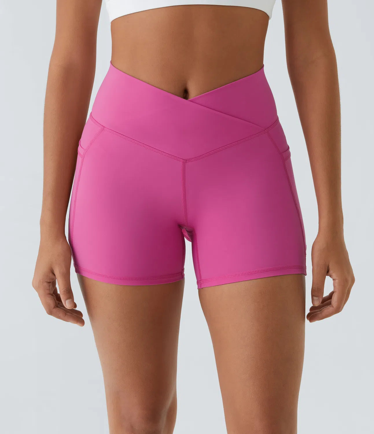 Breezeful™ High Waisted Crossover Side Pocket Back Flare Quick Dry Yoga Shorts - PURE-YOGA