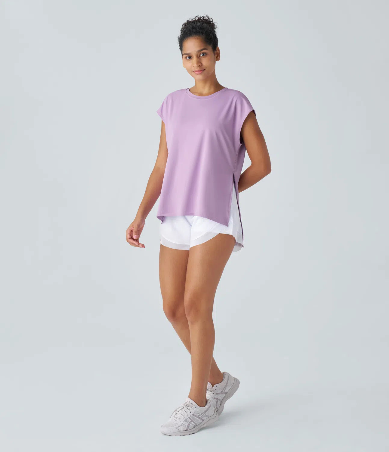 Short Sleeve Split High Low Running Sports Top - PURE-YOGA