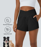 Patitoff™ Flow Pet Hair Resistant Crossover Side Pocket Shorts 4" - PURE-YOGA