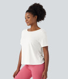 Cut Out Crisscross Twisted Back Short Sleeve Yoga Sports Top - PURE-YOGA
