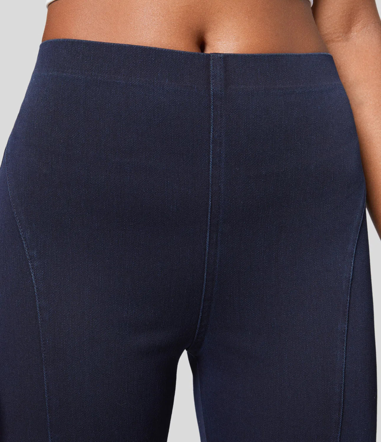 Pure-Yoga Flex™ Mid Rise Back Side Pocket Stretchy Knit Denim Casual Bootcut Leggings - PURE-YOGA