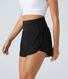 Breezeful™ High Waisted Pocket Contrast Mesh Curved Hem 2-in-1 Quick Dry Running Shorts - PURE-YOGA
