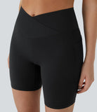 Softlyzero™ High Waisted Crossover Side Pocket Yoga Biker Shorts 7"-UPF50+ - PURE-YOGA