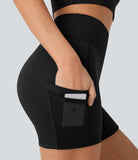 High Waisted Multiple Pockets Contrast Mesh Yoga Biker Shorts 5'' - PURE-YOGA