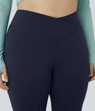 High Waisted Crossover Full Length Flare Plus Size Leggings - PURE-YOGA