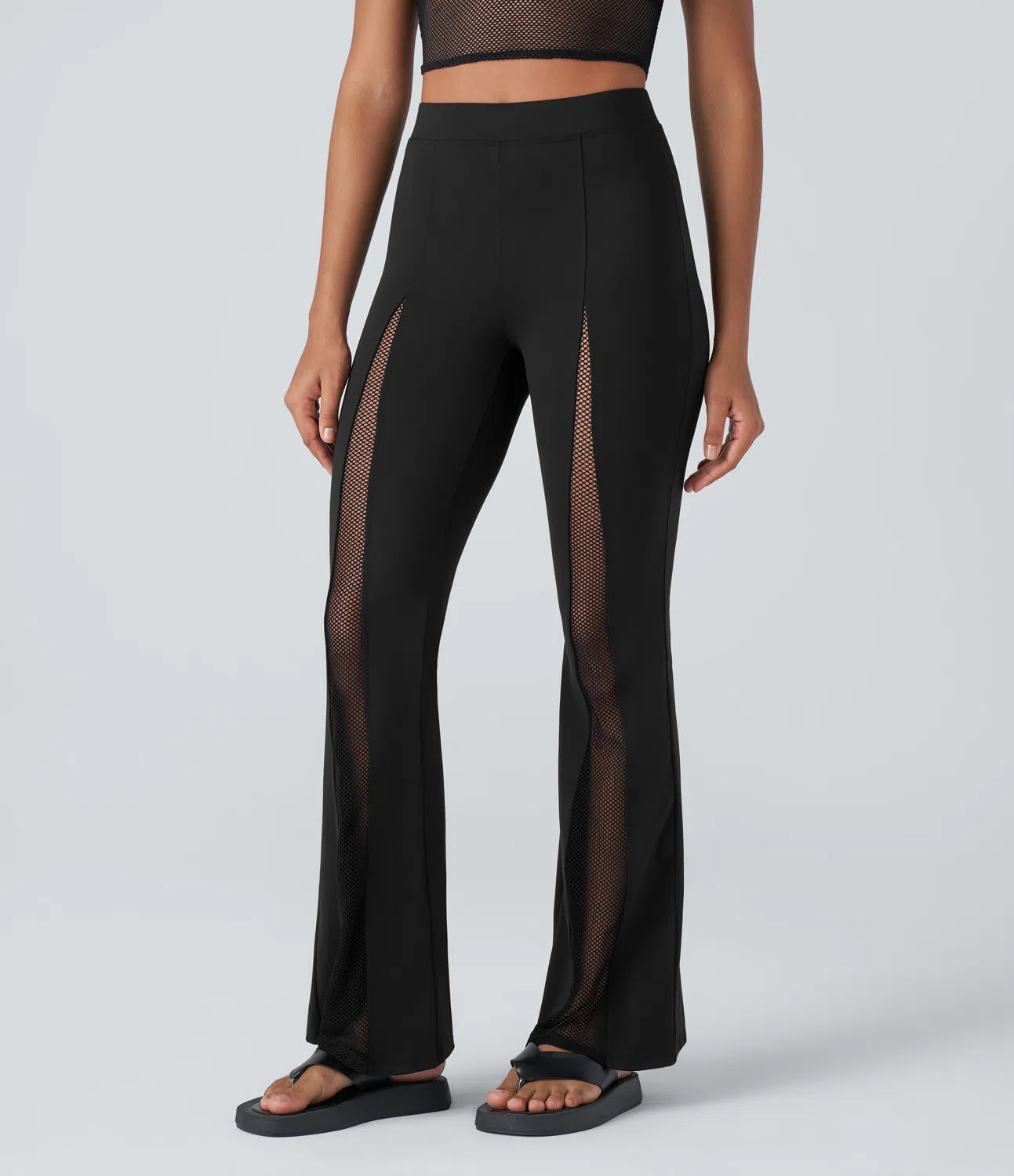 Softlyzero™ Plush High Waisted Contrast Mesh Casual Flare Leggings-UPF50+ - PURE-YOGA