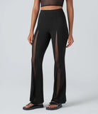 Softlyzero™ Plush High Waisted Contrast Mesh Casual Flare Leggings-UPF50+ - PURE-YOGA