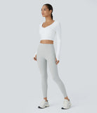 SoCinched High Waisted Tummy Control Back Pocket Hollow 7/8 Shaping Pilates Leggings - PURE-YOGA